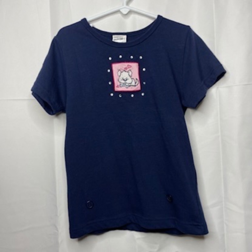 Vintage Red Denim Embellished Short Sleeve Tee Girls Size L 6X